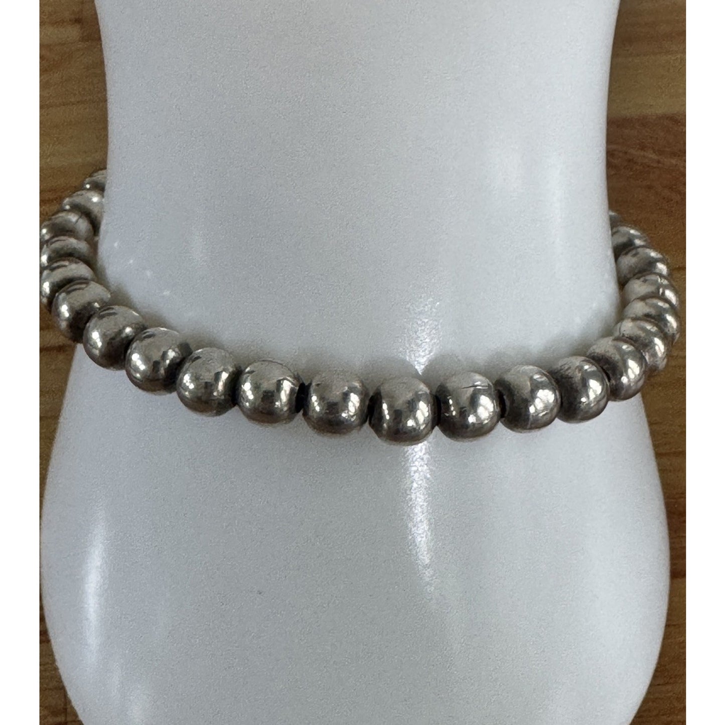 Vintage Sterling Silver Navajo Pearl Style Bead Bracelet 7.25” Toggle Clasp 17g