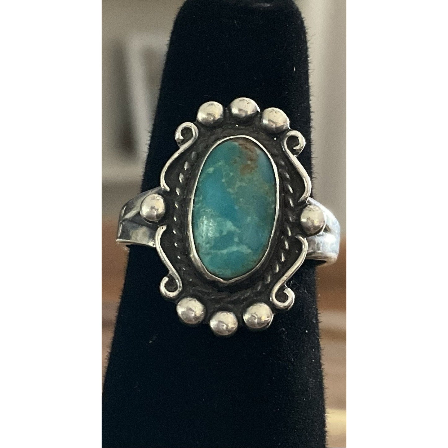 Sterling Silver Turquoise Ring Southwestern Navajo Style Oval Cabochon Size 5.5
