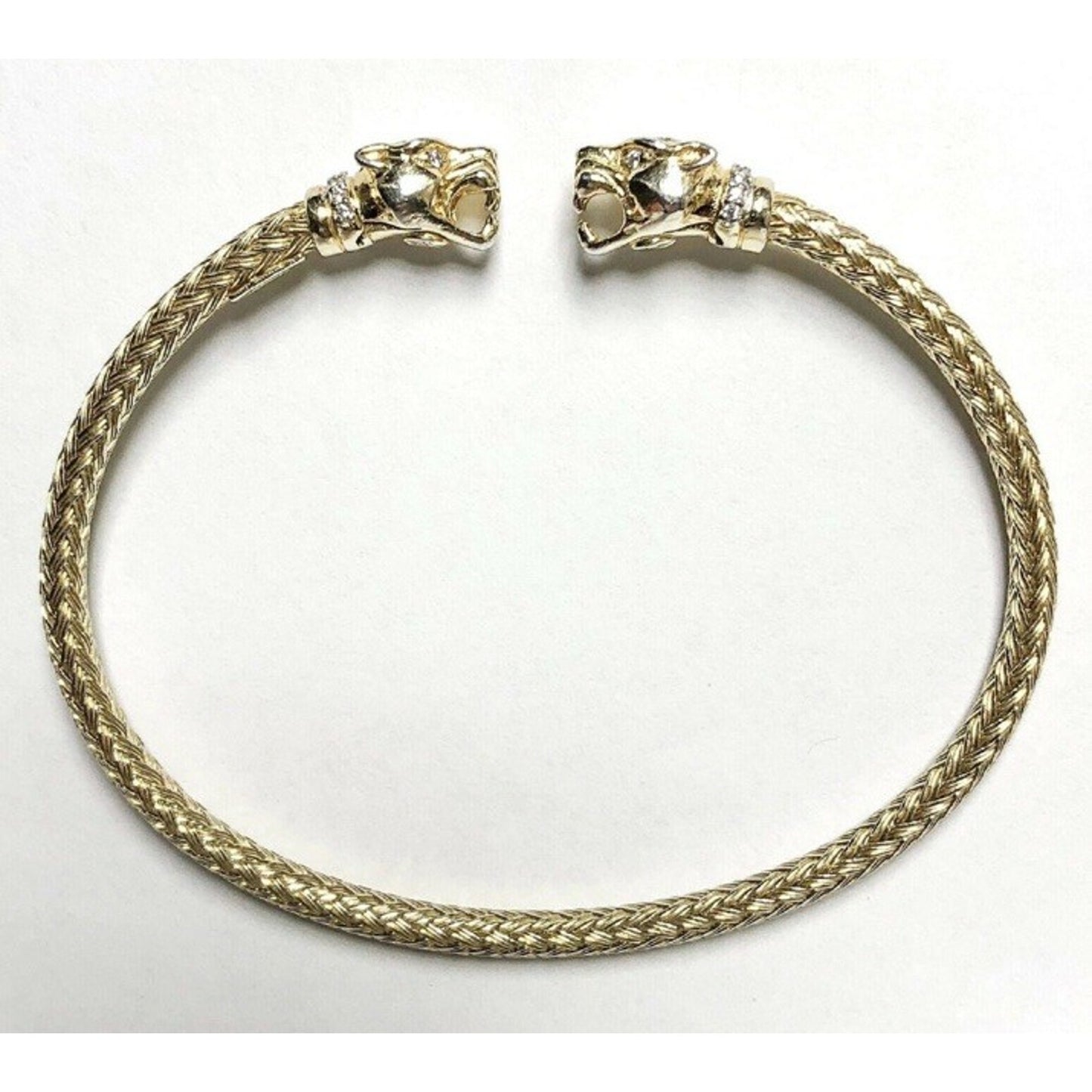 Vintage Milor Italy 925 Gold Vermeil Double Panther Head Braided Cuff Bracelet