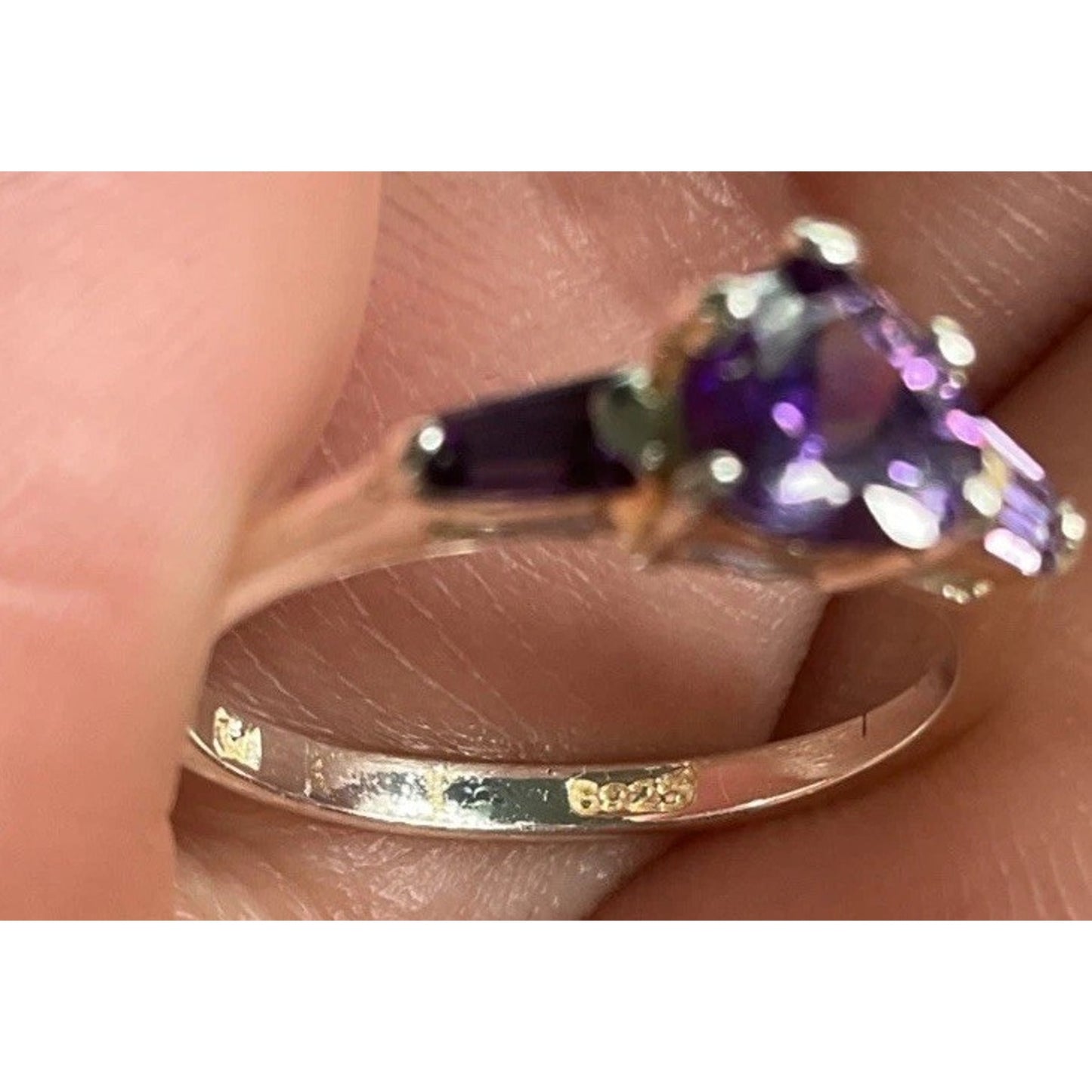 Sterling Silver Amethyst Heart Ring Purple Gemstone Accent 925 Ring Size 6.5