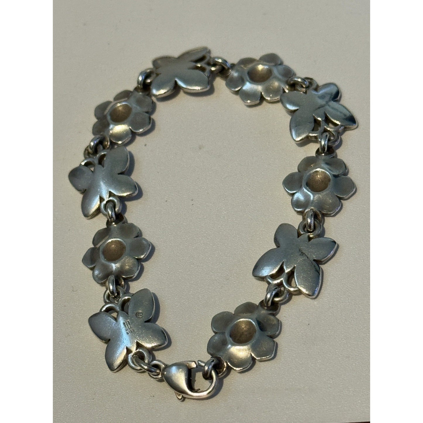 Pre owned James Avery Retired HTF Silver Butterflies In Bloom Flower Bracelet 7 3/4”