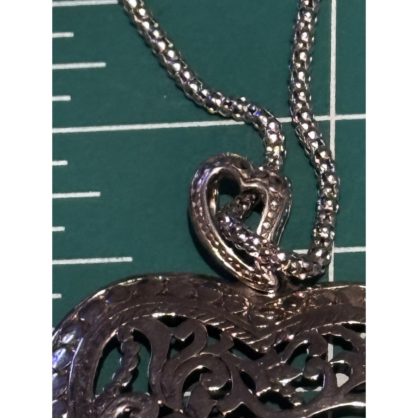 Vintage ATI Italy 925 Sterling Silver Filigree Heart Necklace 17” 10g