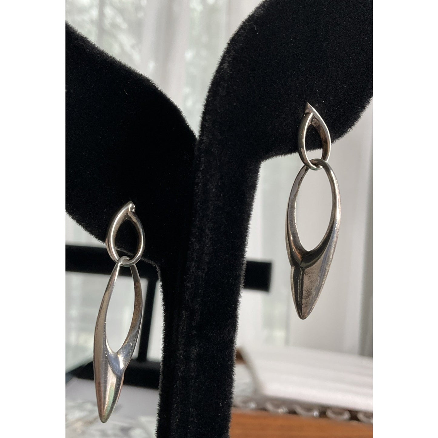 Sterling Silver Modern Teardrop Dangle Earrings Minimalist 925