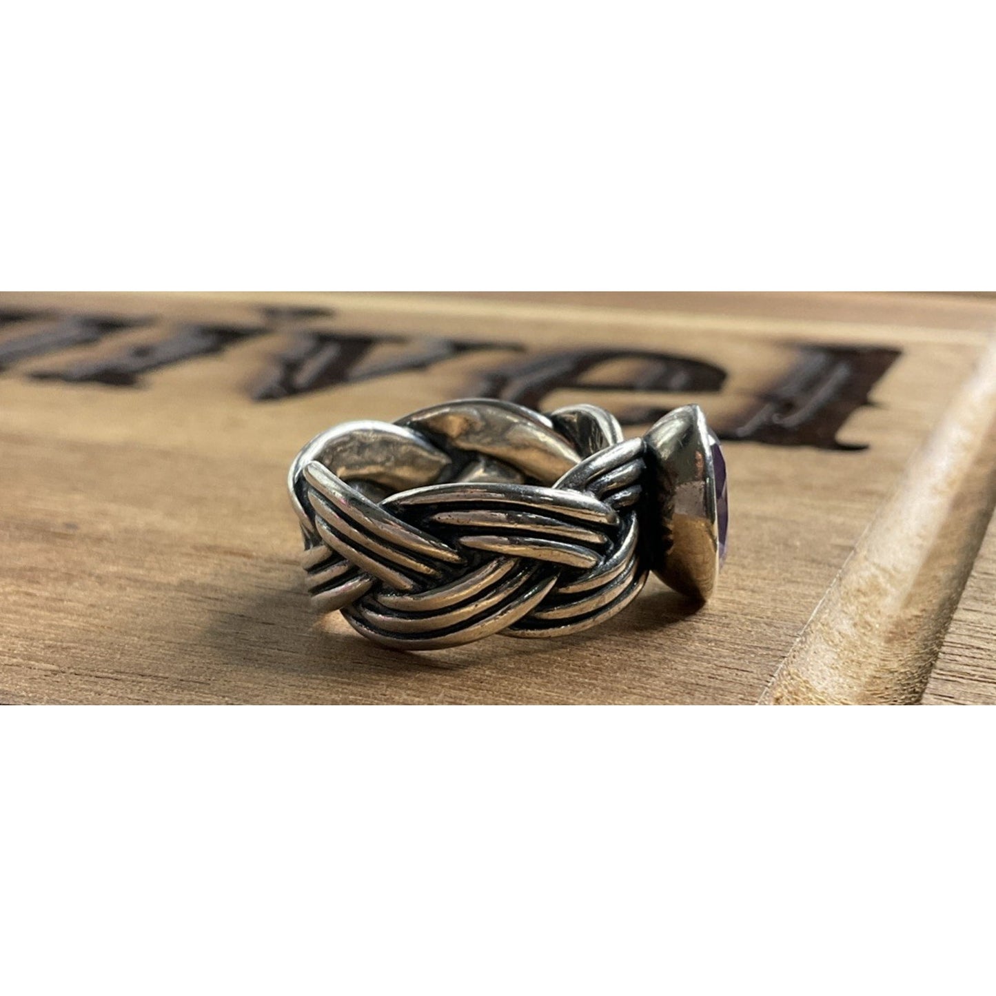 Retired Pandora ALE 925 Silver Purple Stone Ring Statement Woven Band Size 6