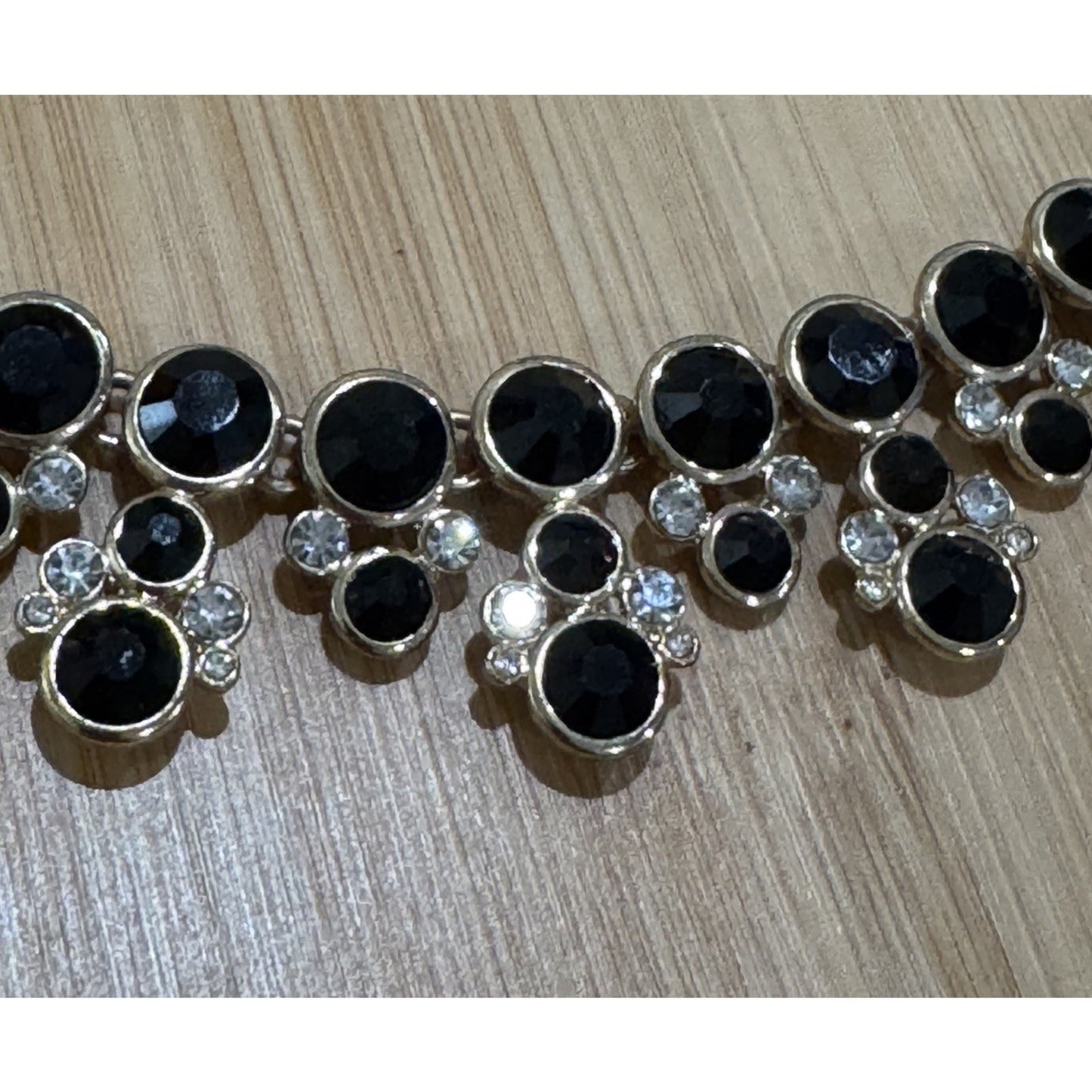 NWOT White House Black Market Black Crystal Rhinestone Gold Statement Necklace