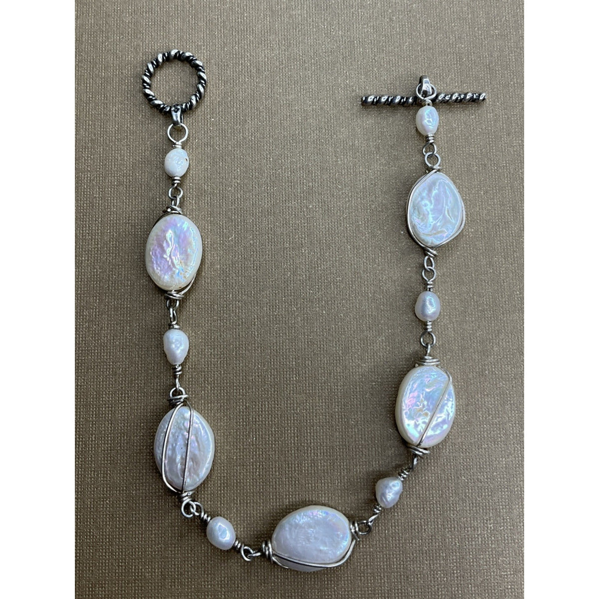 Sterling Silver Freshwater Coin Pearl Bracelet Baroque Pearls Toggle 7.5