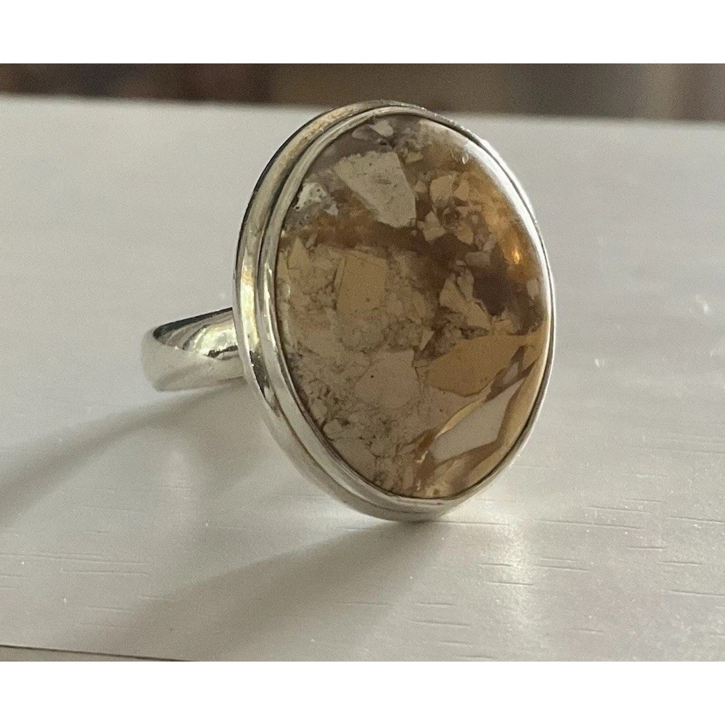 Sterling Silver Picture Jasper Ring 925 Size 7.5 Natural Earth Tone Stone