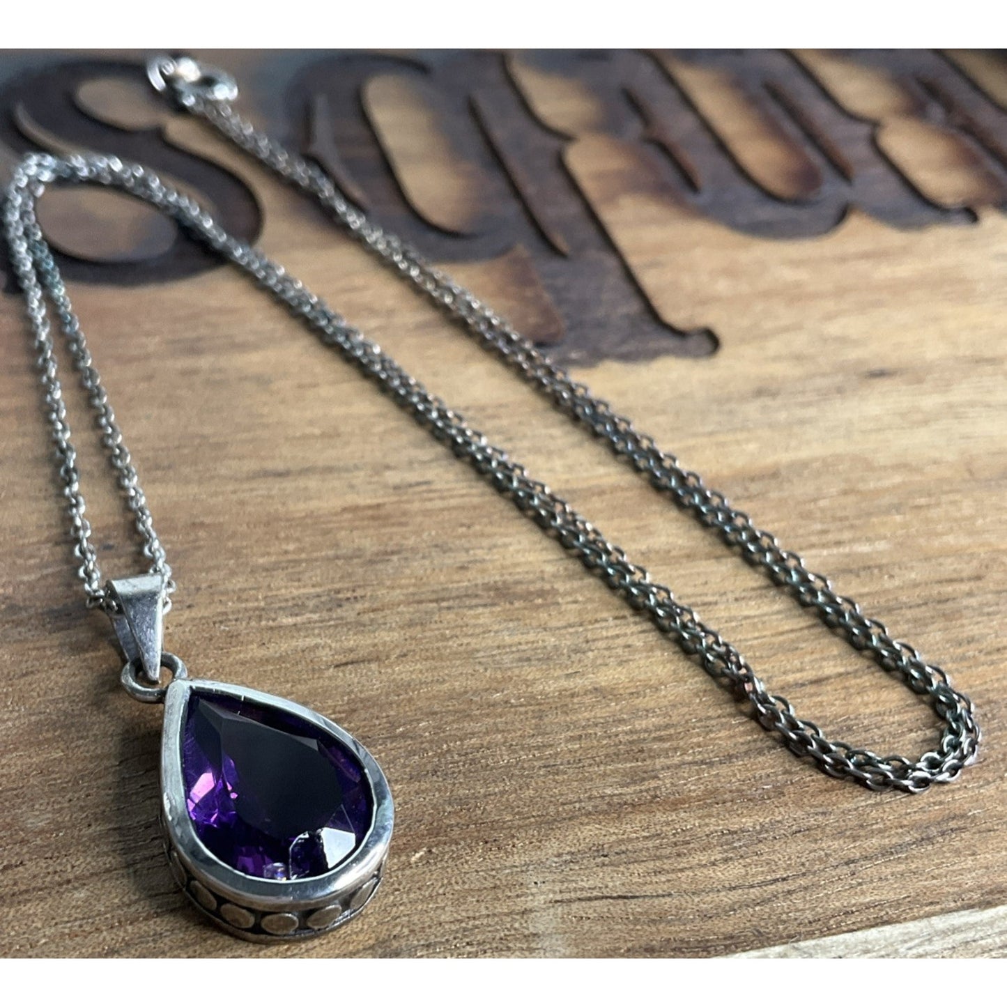 Sterling Silver Amethyst Teardrop Pendant On 925 Necklace