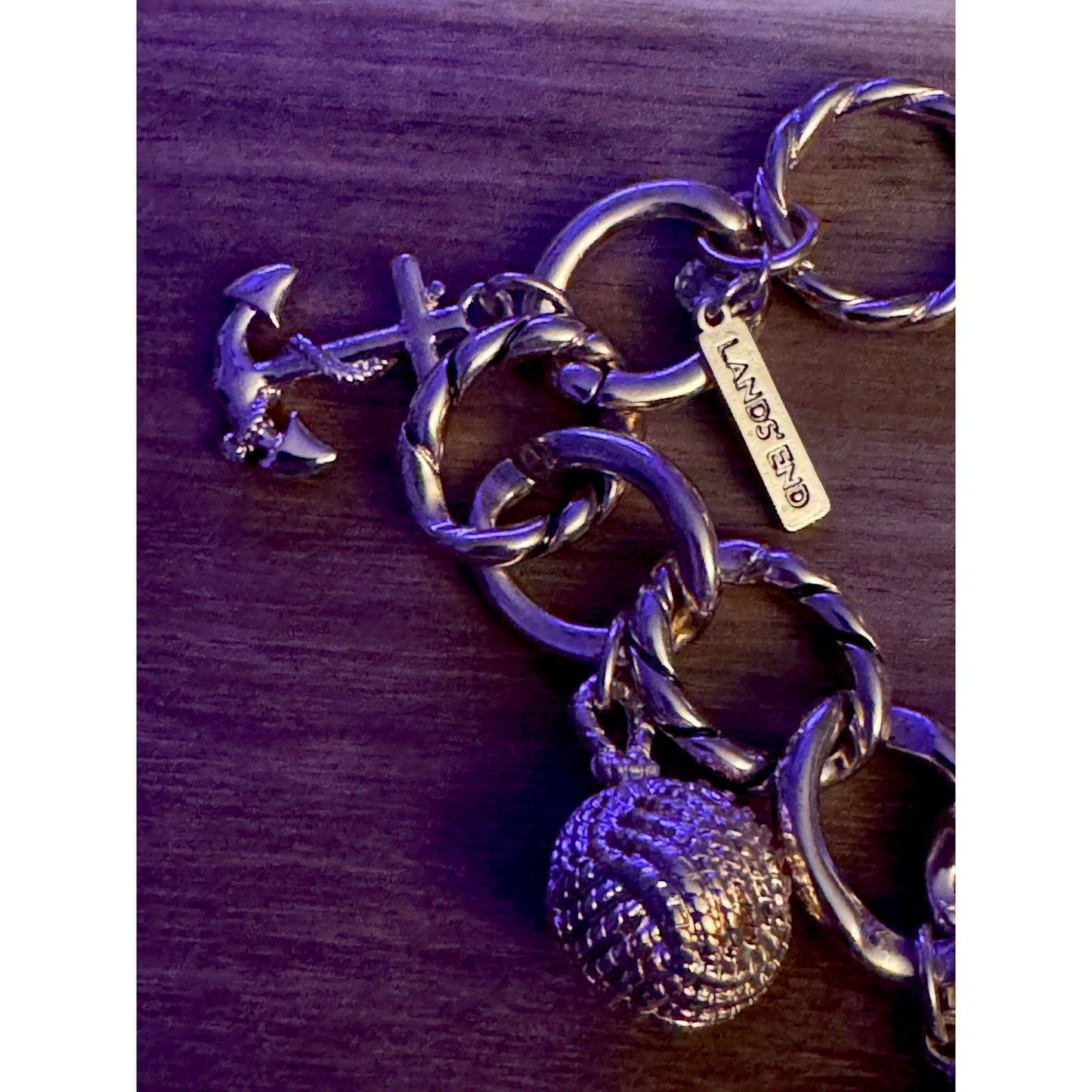 Vintage Chunky Lands End Gold Tone Nautical Beach Charm Toggle Bracelet 7.5”