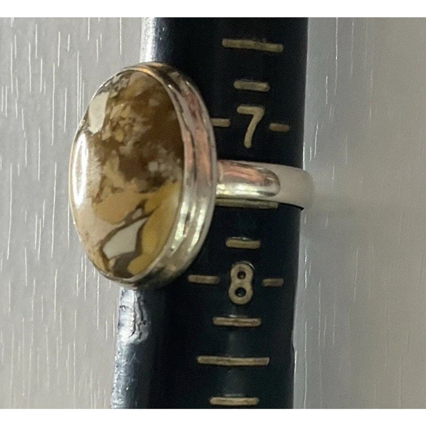 Sterling Silver Picture Jasper Ring 925 Size 7.5 Natural Earth Tone Stone