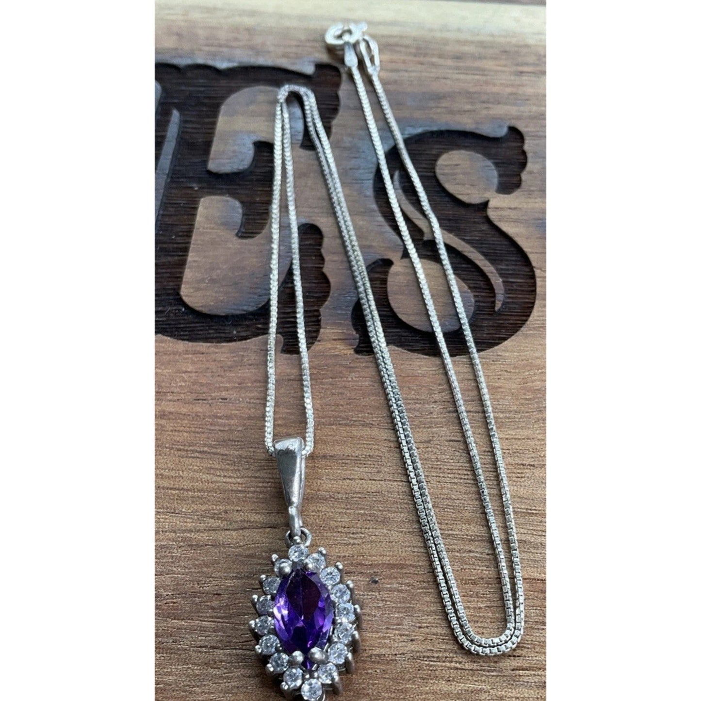 Fini Italy 925 Purple Halo Pendant & Necklace Italian Sterling Silver 21”