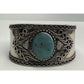 Sterling Silver Turquoise Cuff Bracelet 34g Wide Ornate Southwestern Style