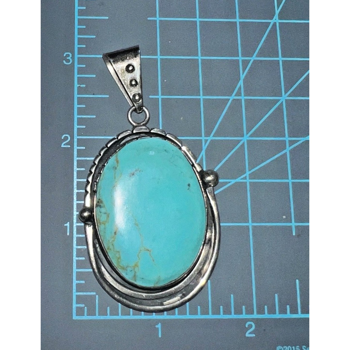 Vintage Sterling Silver Large Kingman Turquoise Pendant Southwest Navajo Style