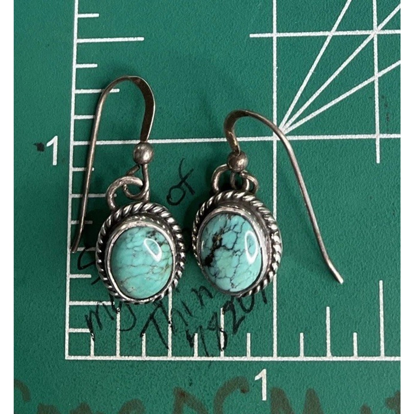 Vintage Navajo ALV D Vandever Sterling Silver Turquoise Dangle Drop Earrings