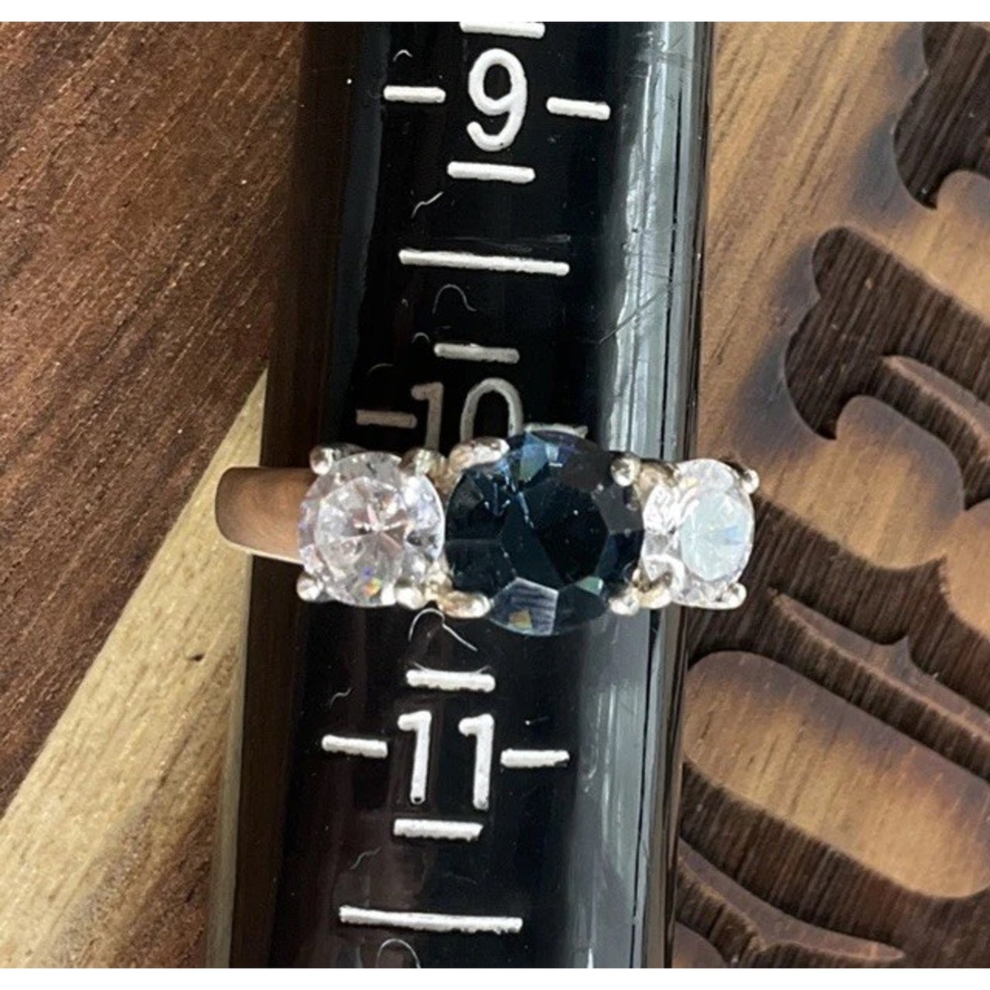 Vintage 925 Sterling Silver Blue Sapphire CZ 3 Stone Ring Sz 10.5