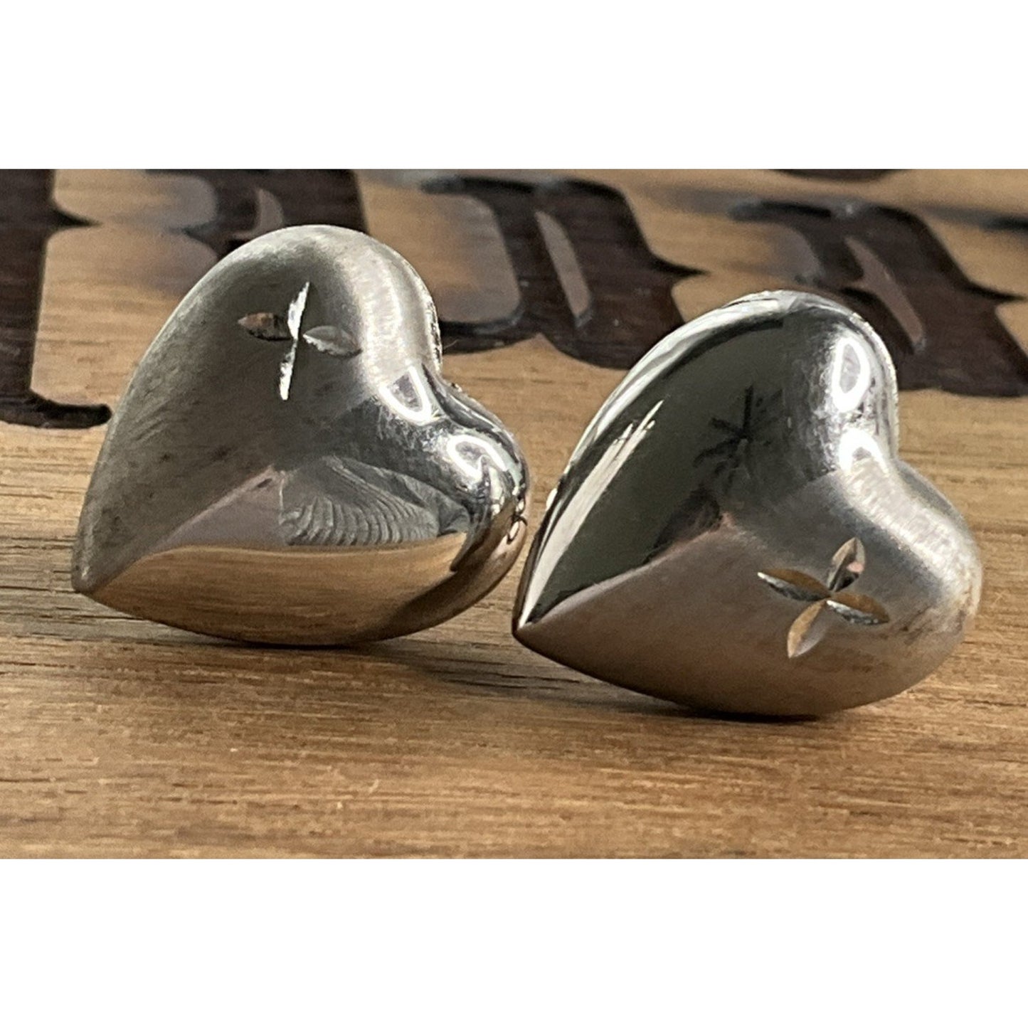 Sterling Silver Puffy Heart Stud Earrings Polished Classic