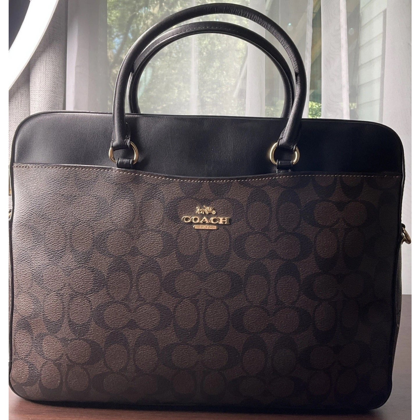 Coach Signature Padded 15" Laptop Briefcase Leather Brown/Black