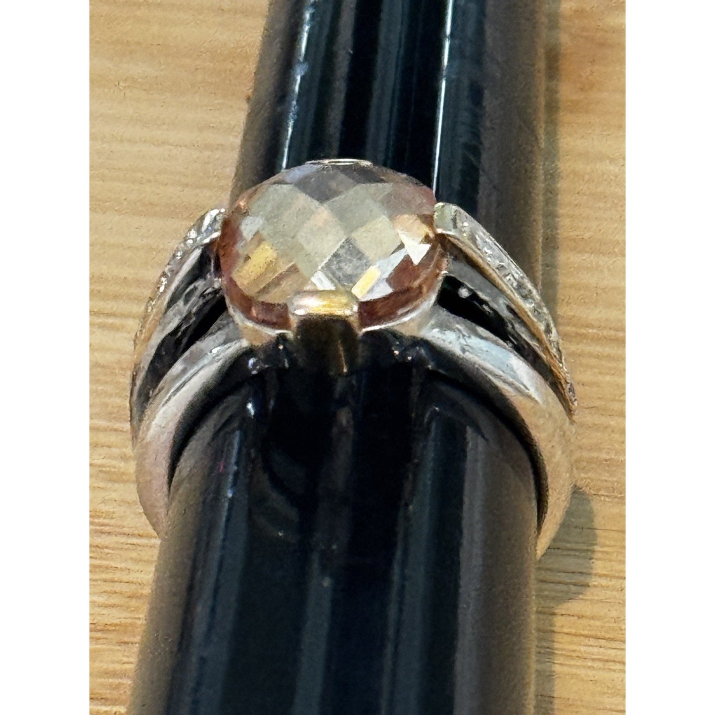Vintage 925 Sterling Silver Champagne Quartz Statement Cocktail Ring Size 9.5