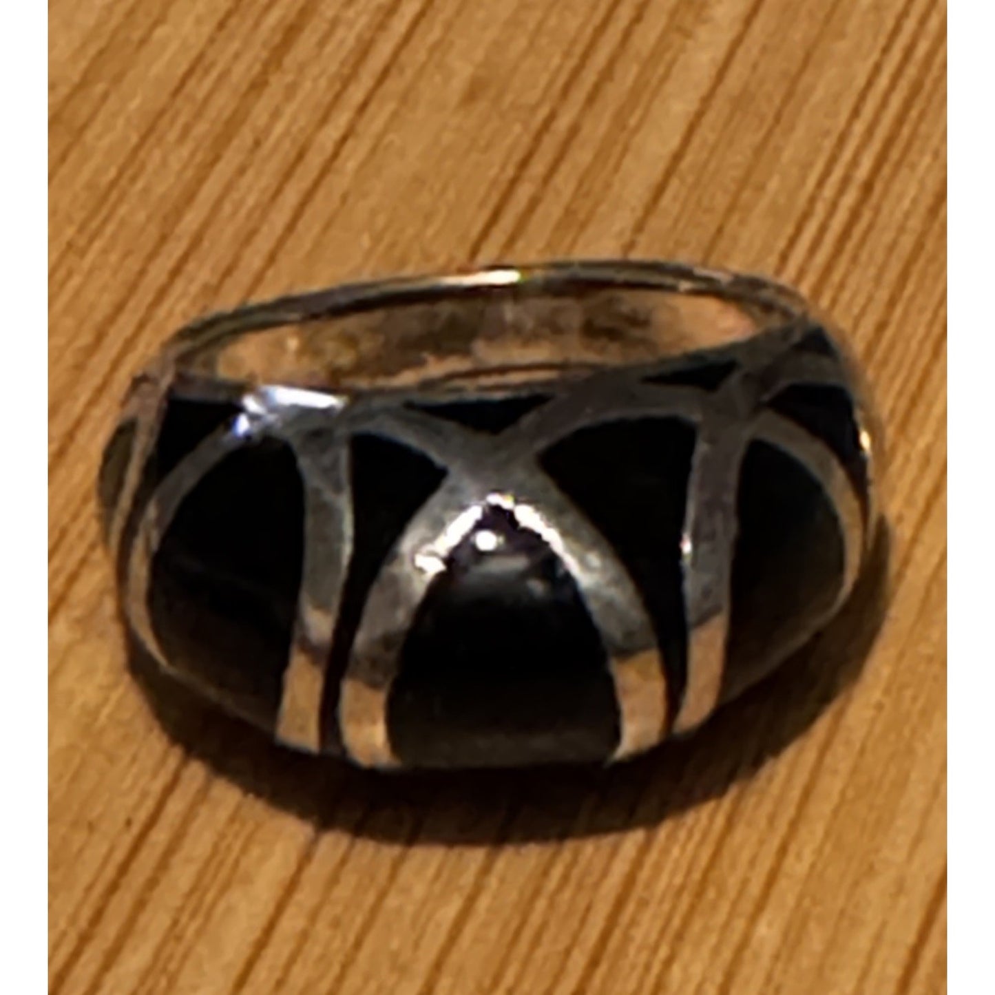 Vintage Sterling Silver Black Onyx Geometric Statement Ring Size 8