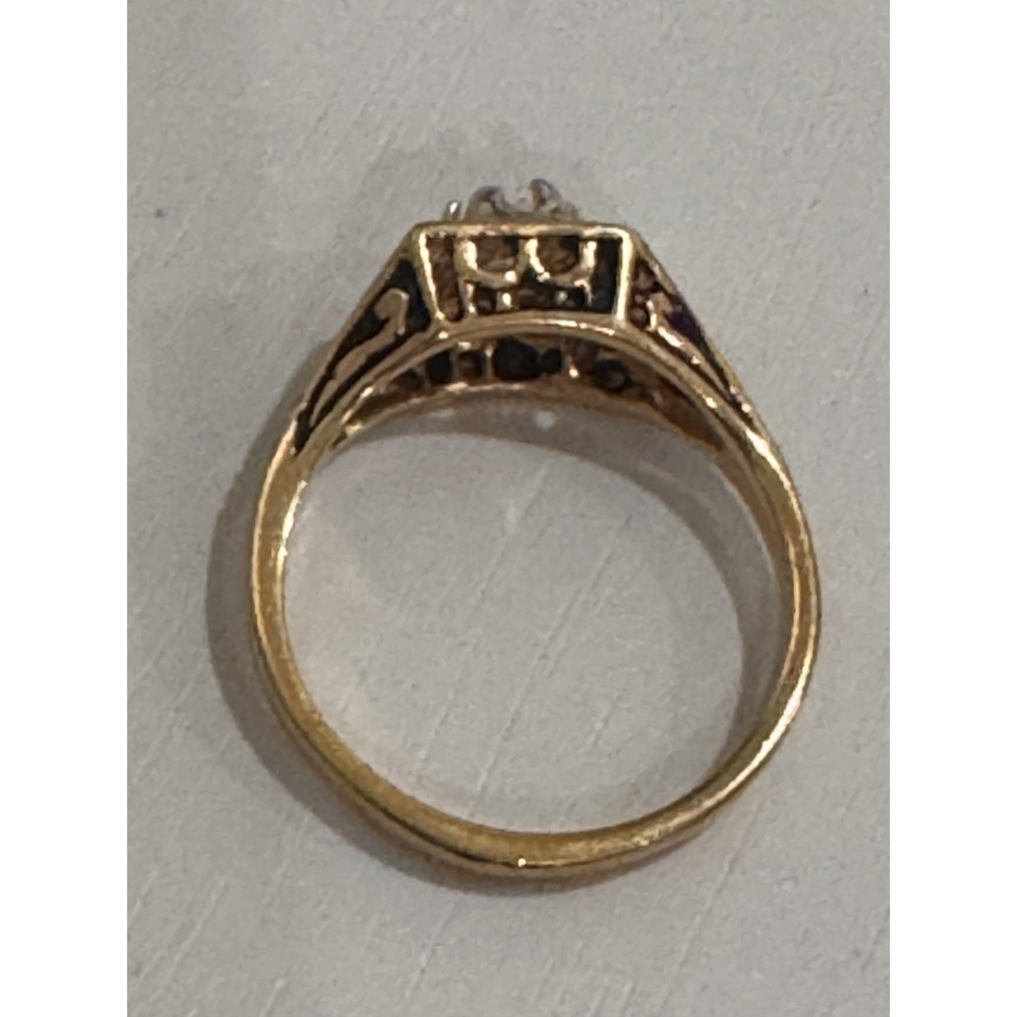 Vintage 18K HGE Yellow Gold Tone Illusion CZ Diamond Ring Art Deco Style 7.5