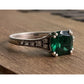 Vintage Sterling Silver Emerald Style Green Stone w/ White Sapphires Ring Size 7