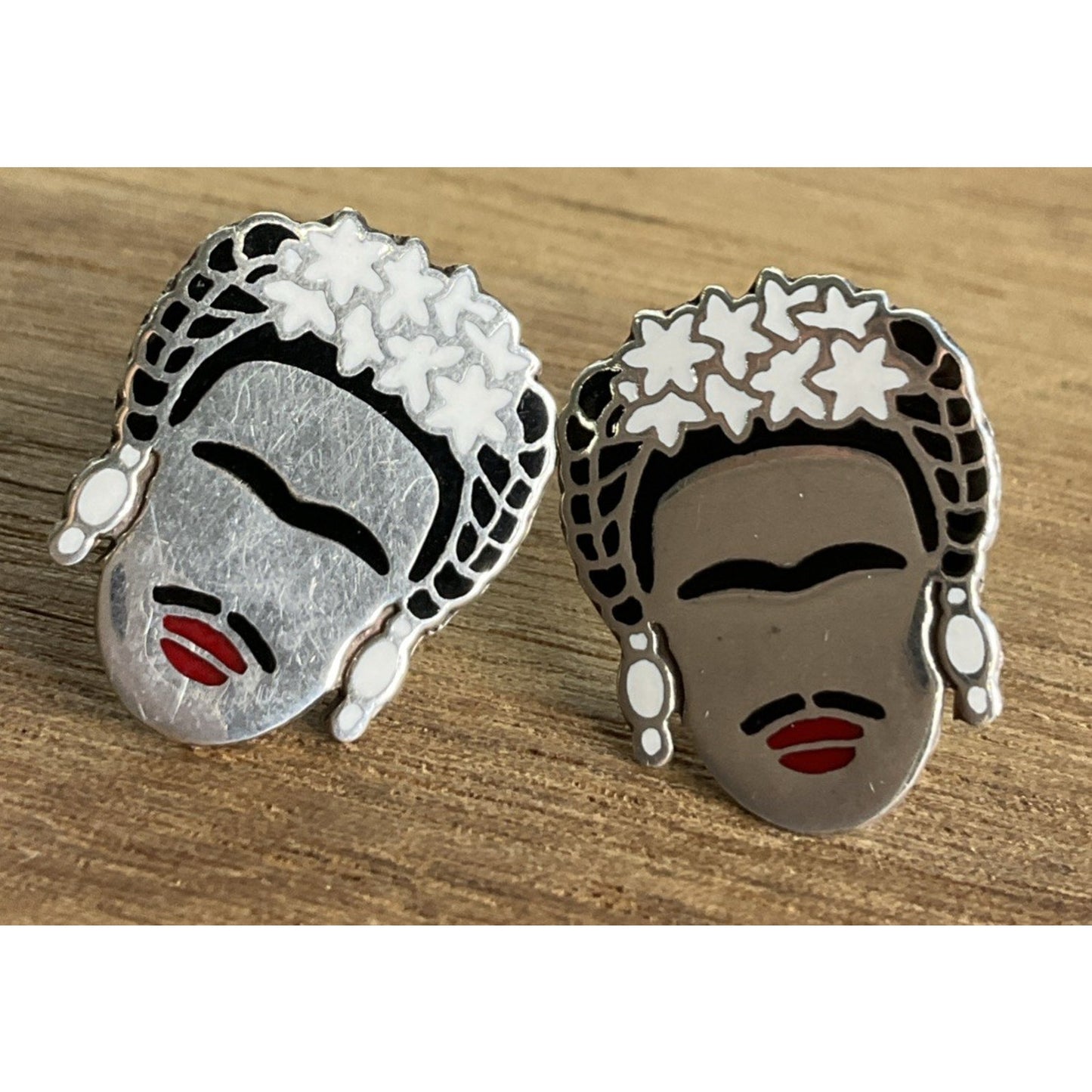 Sterling Silver 925 Frida Kahlo Style Face Stud Earrings