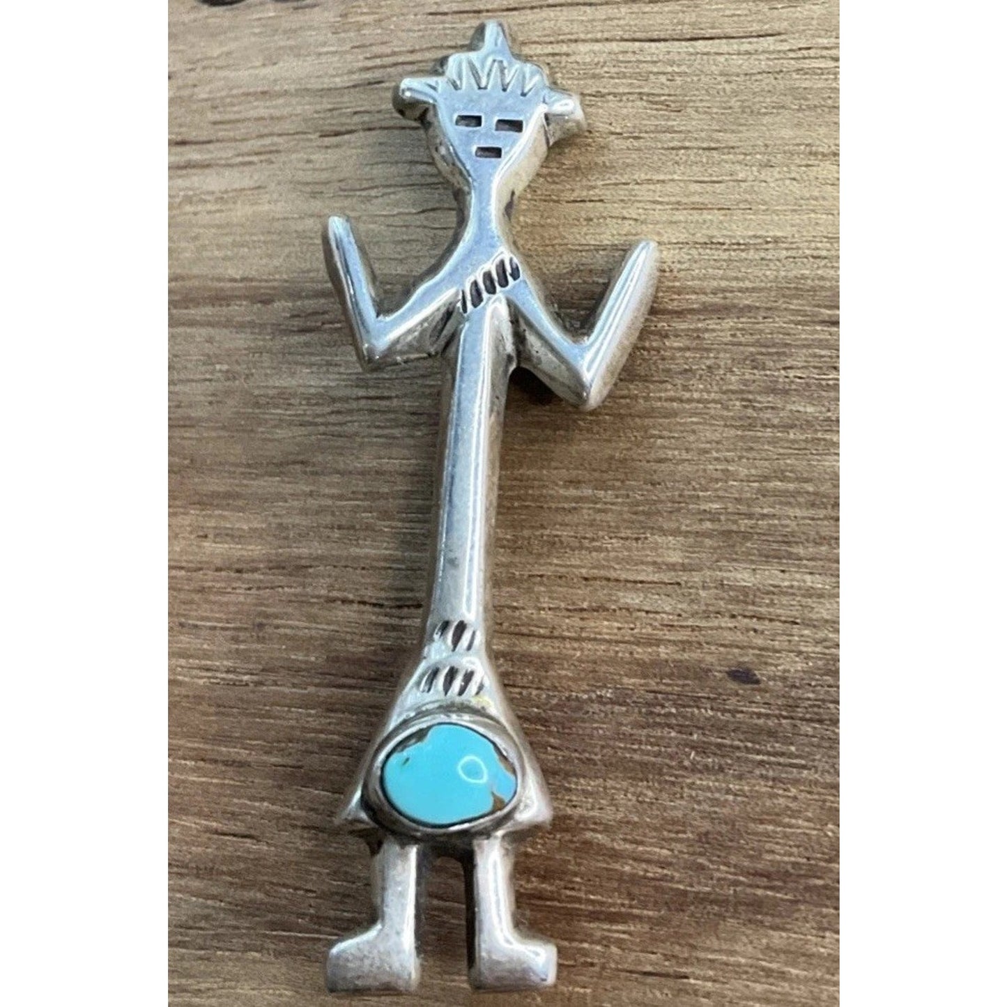 Vintage Turquoise Yei Figure Sterling Silver Brooch Southwestern Native American