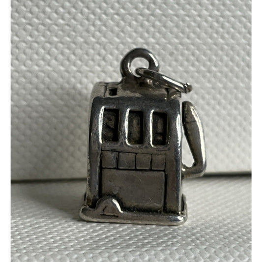 Vintage Sterling Silver Slot Machine Charm Pendant Casino Gambling Theme