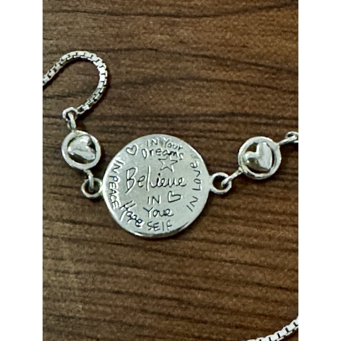 Sterling Silver “Believe in Yourself” Adjustable Slider Affirmational Bracelet
