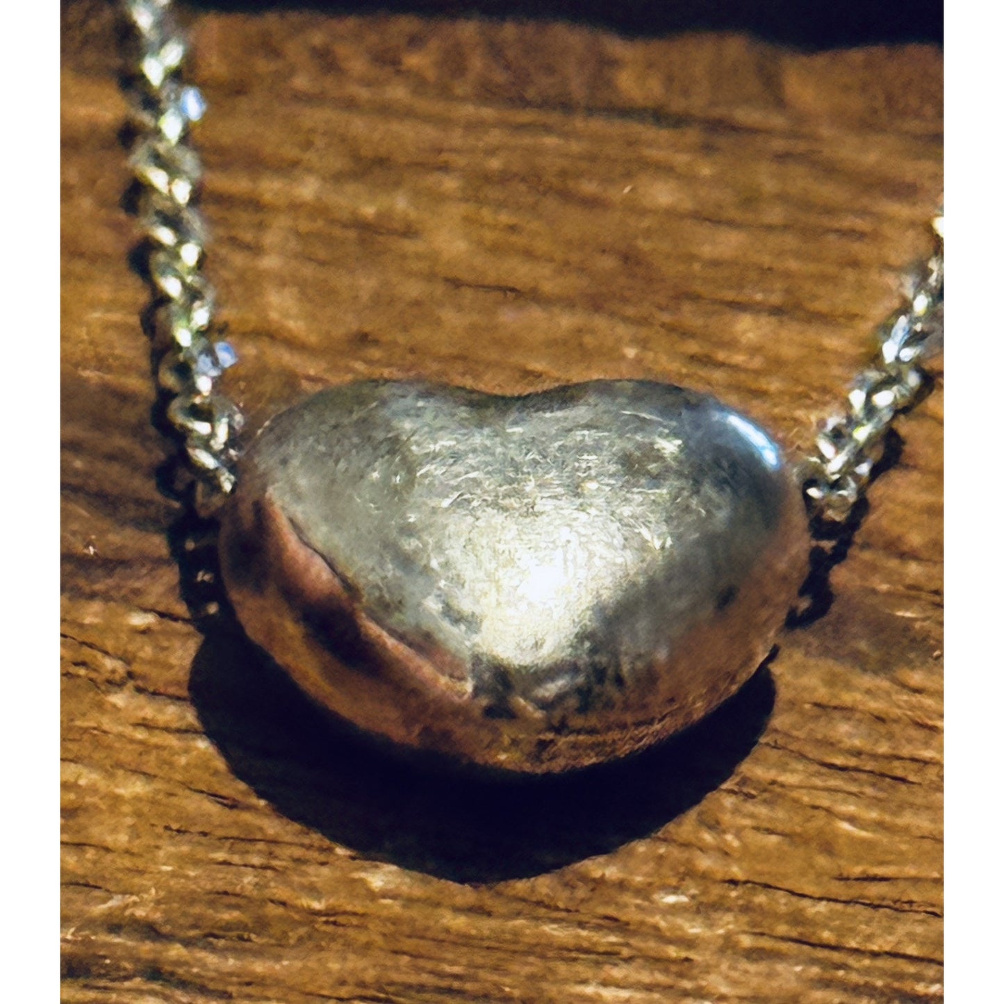 Vintage Dyadema 925 Italy Sterling Silver Puffy Heart Necklace 15-17” Signed