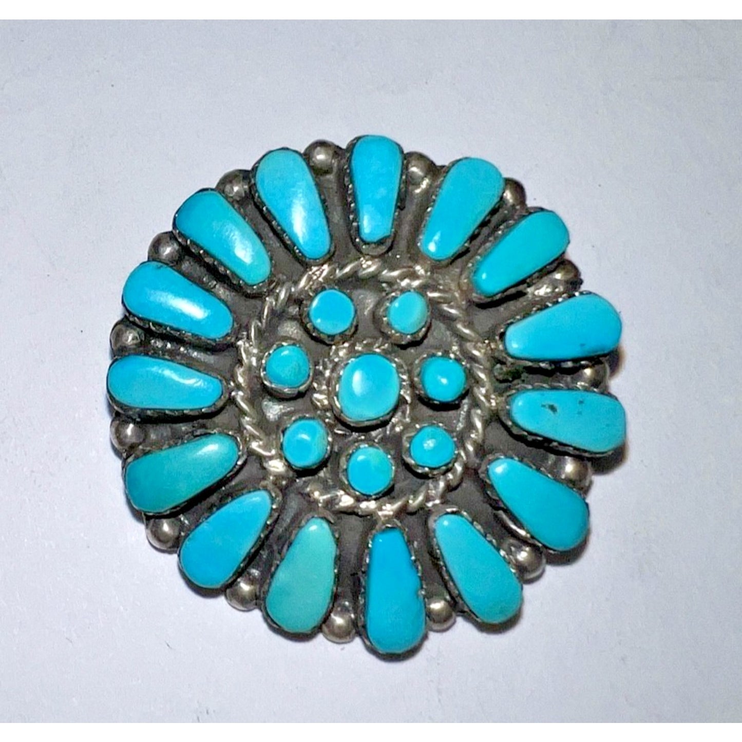 Signed M. Stead Zuni Sterling Silver Turquoise Cluster Pin Pendant Pin Brooch
