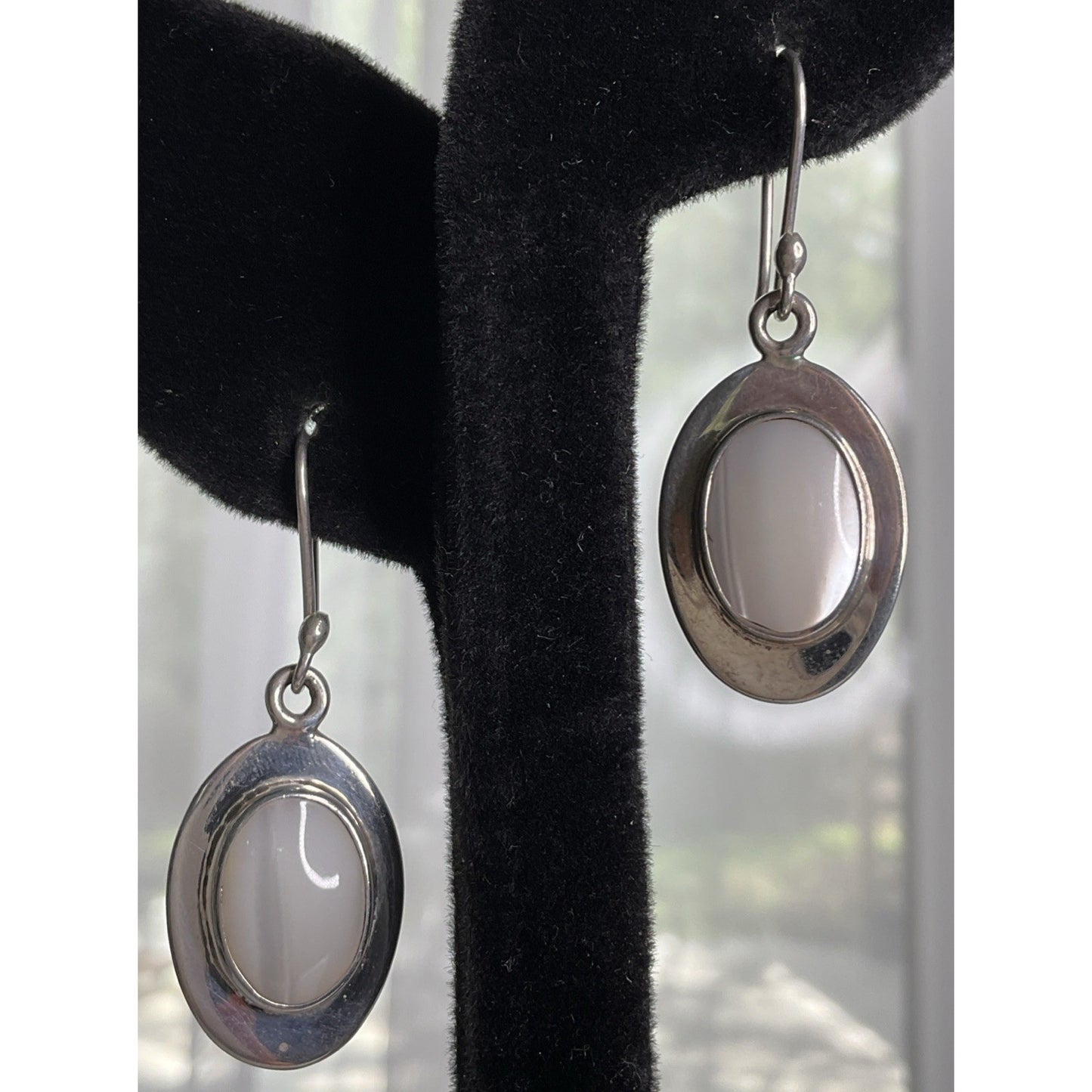 Vintage Sterling Silver Mother of Pearl MOP Dangle Drop Earrings 925