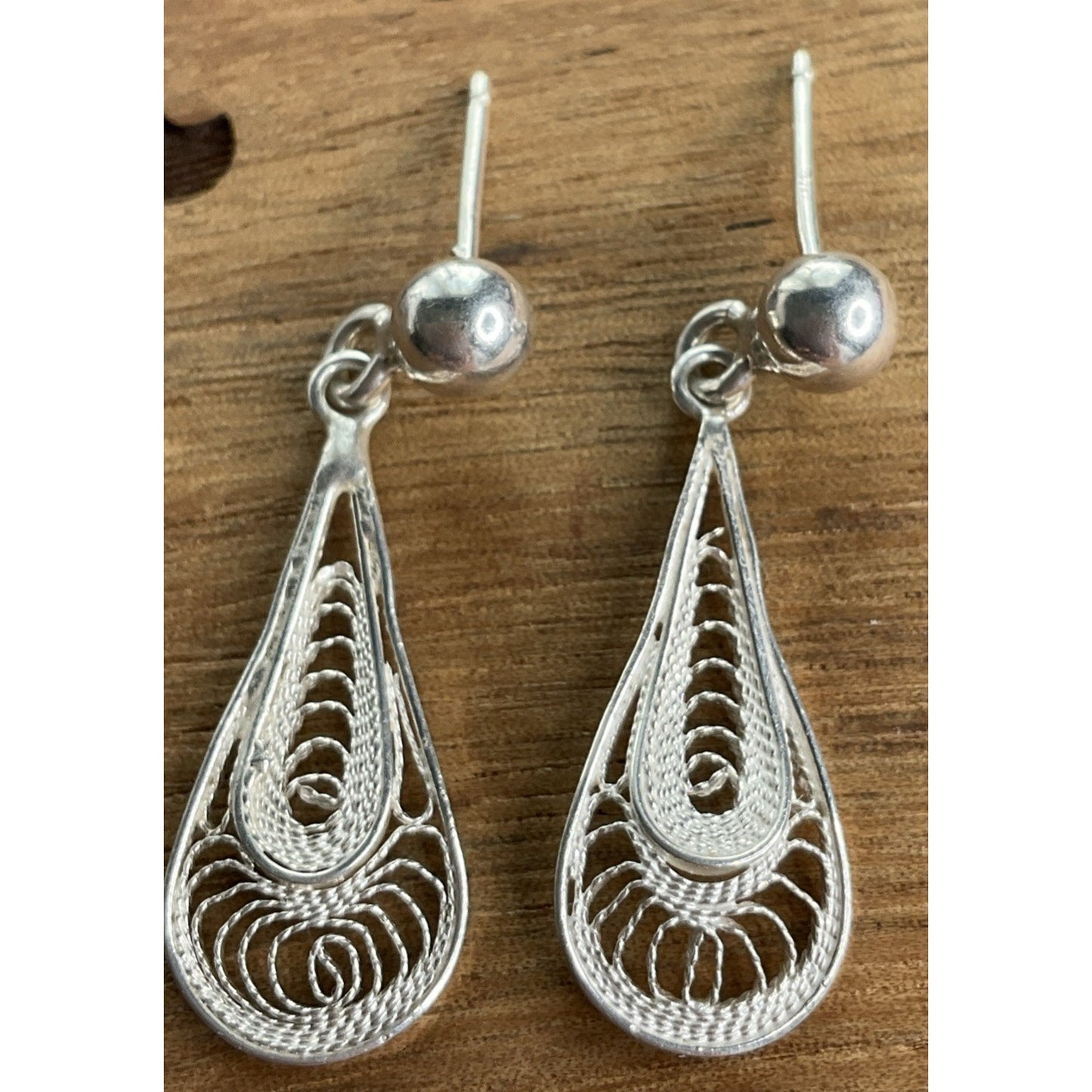 Vintage Sterling Silver Filigree Drop Earrings Dainty Light Teardrop Design