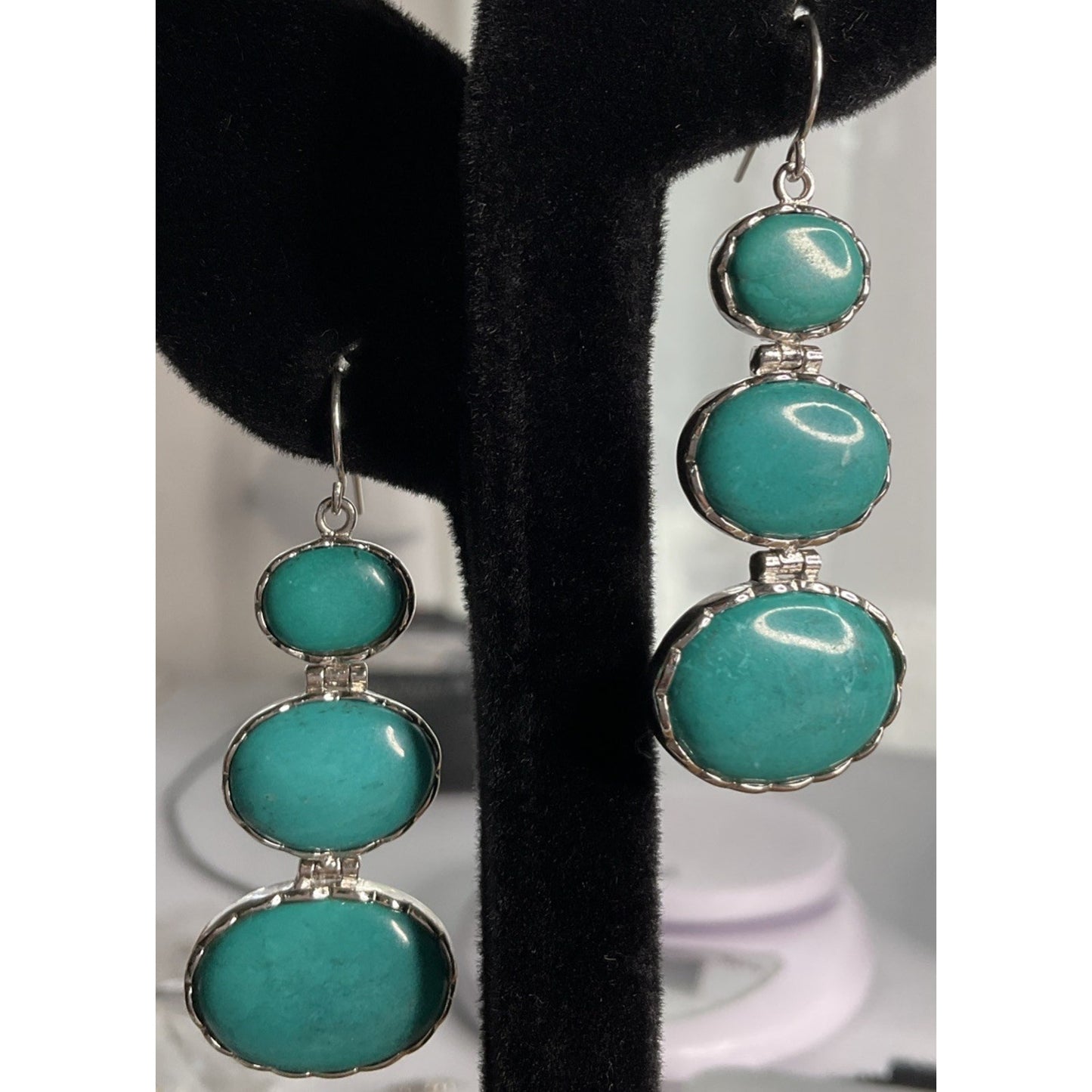 Sleeping Beauty Turquoise Sterling 925 Dangle Drop Earrings CN LUC Lucas Lameth