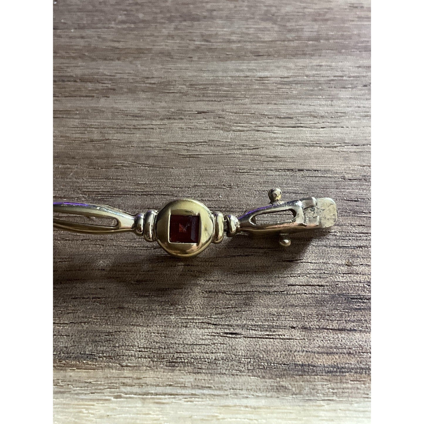 Vintage 925 Sterling Silver Gold Plated Garnet Link Bracelet 7.75” Thailand