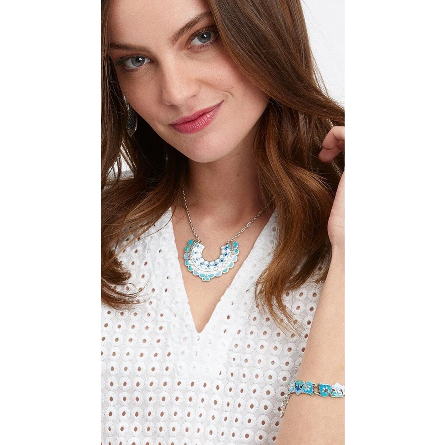 NWOT Brighton CASABLANCA GARDEN Blue Silver Reversible Pendant Necklace MSRP $68