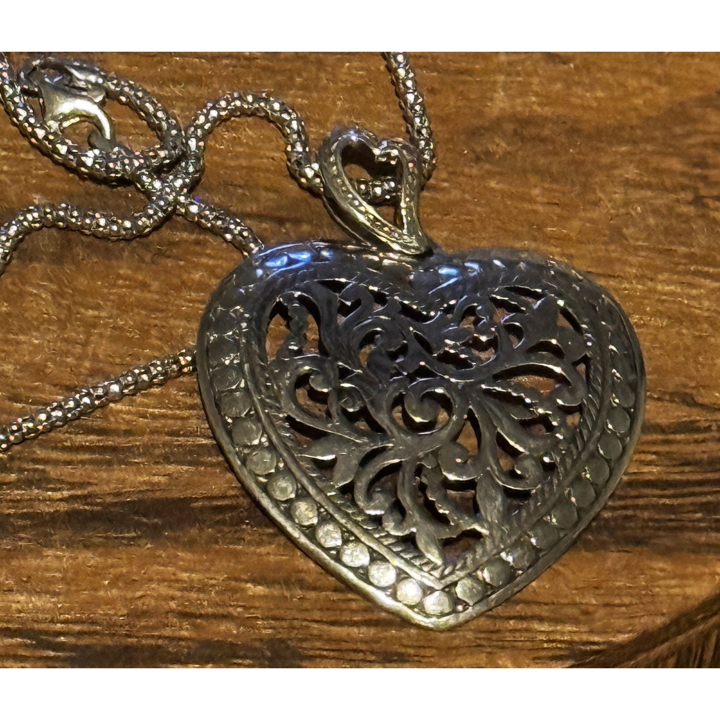 Vintage ATI Italy 925 Sterling Silver Filigree Heart Necklace 17” 10g