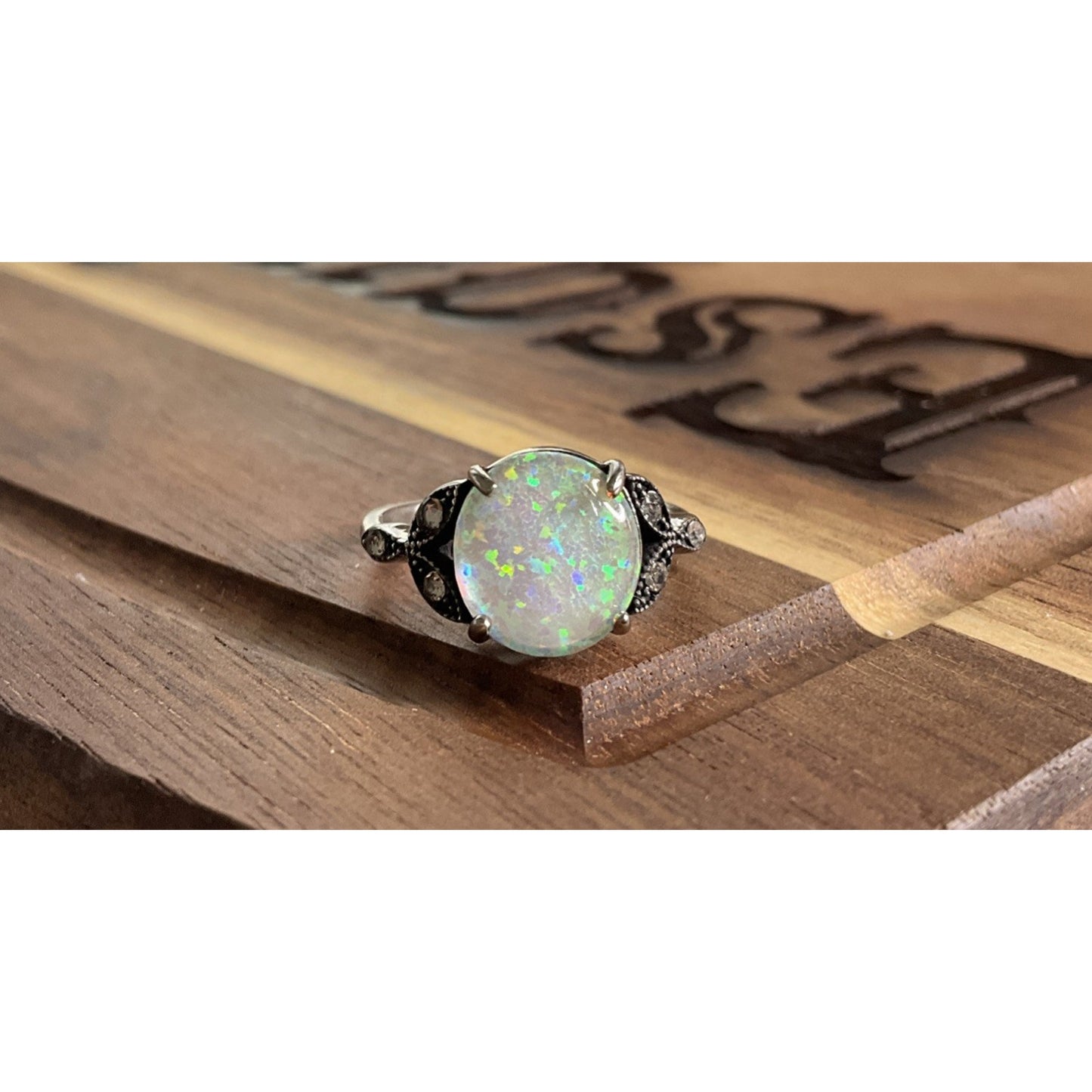 Vintage Sterling Silver Opal Ring Size 7.5 Oval Fire Opal Style Statement Ring