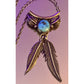 Vintage Sterling Silver Turquoise Wing Feather Pendant Necklace 16” 2.25” Tall