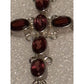 Vintage Sterling Silver Garnet Stone 2 3/4” Cross Pendant January Birthstone
