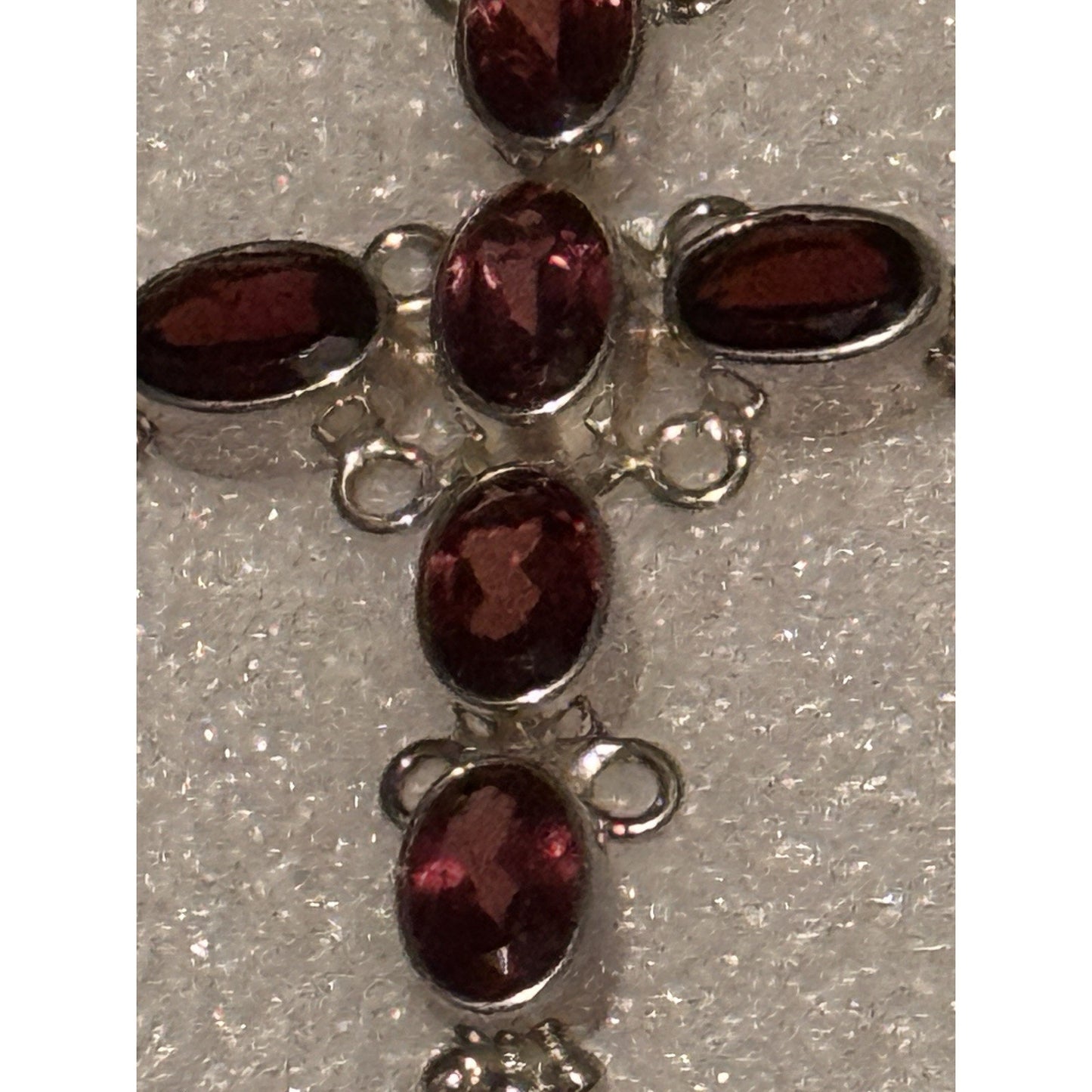 Vintage Sterling Silver Garnet Stone 2 3/4” Cross Pendant January Birthstone