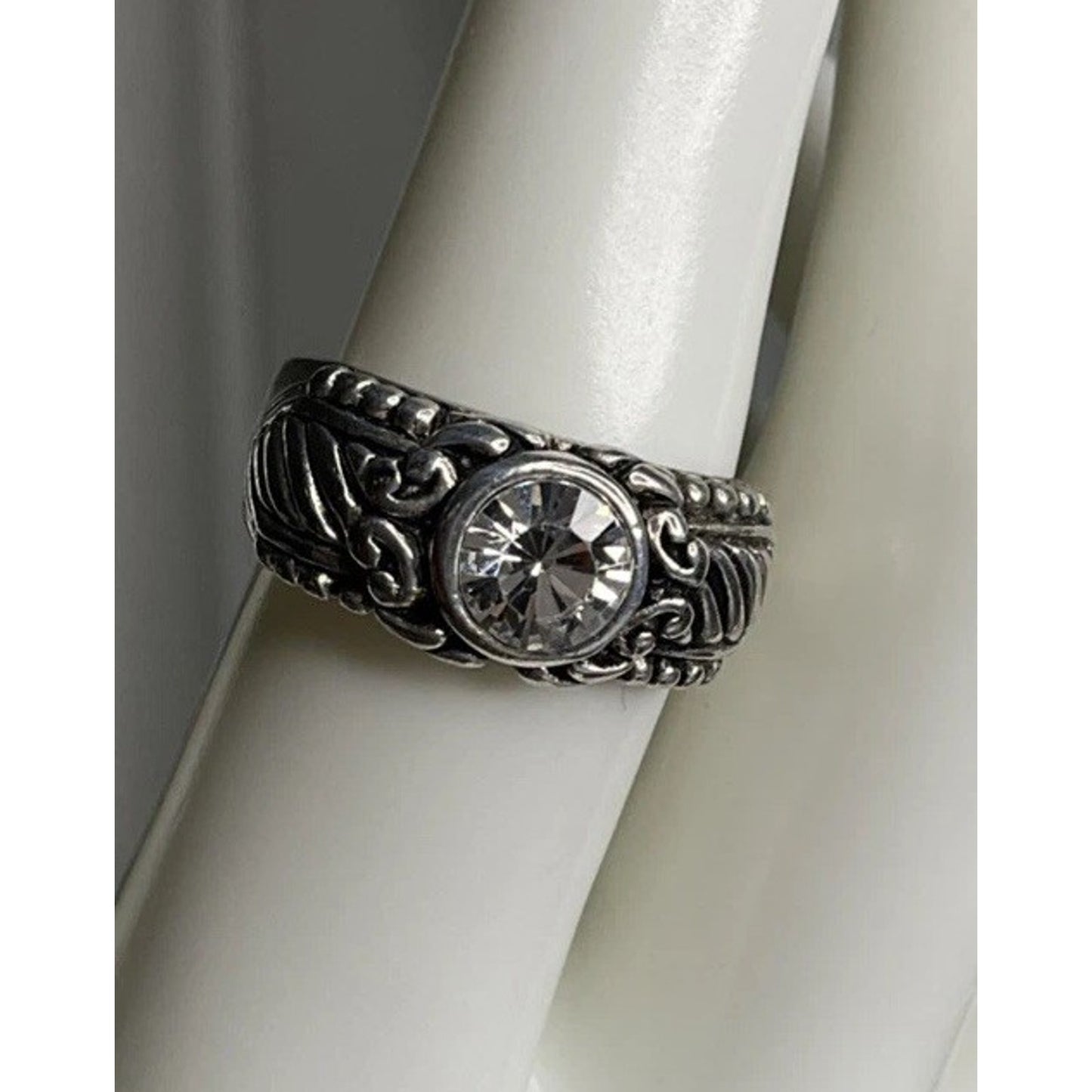 PD Sterling Silver CZ Scroll Ring Vintage Style Style Size 7