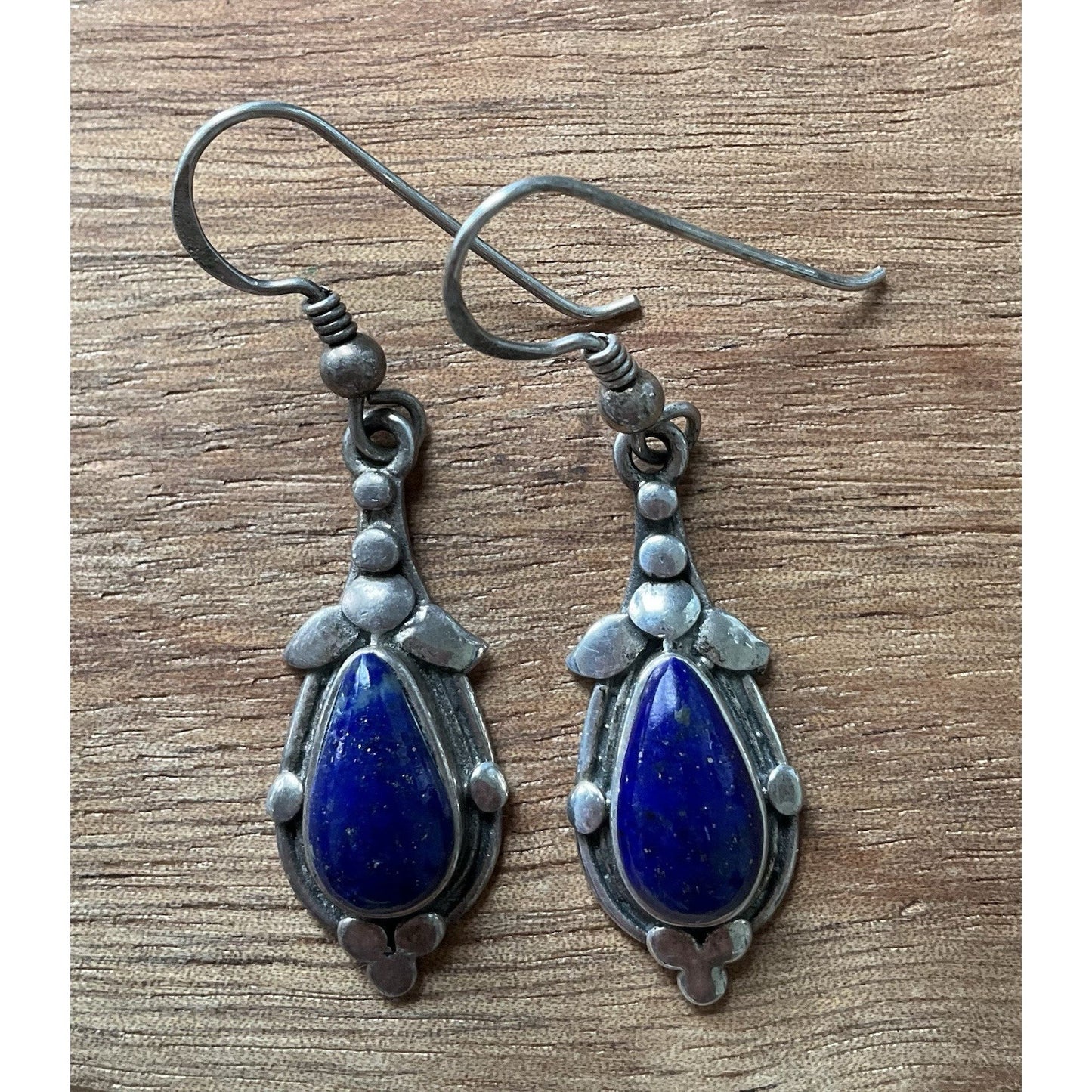 Sterling Silver Lapis Lazuli Dangle Earrings 925 Southwestern Navajo Style Drop