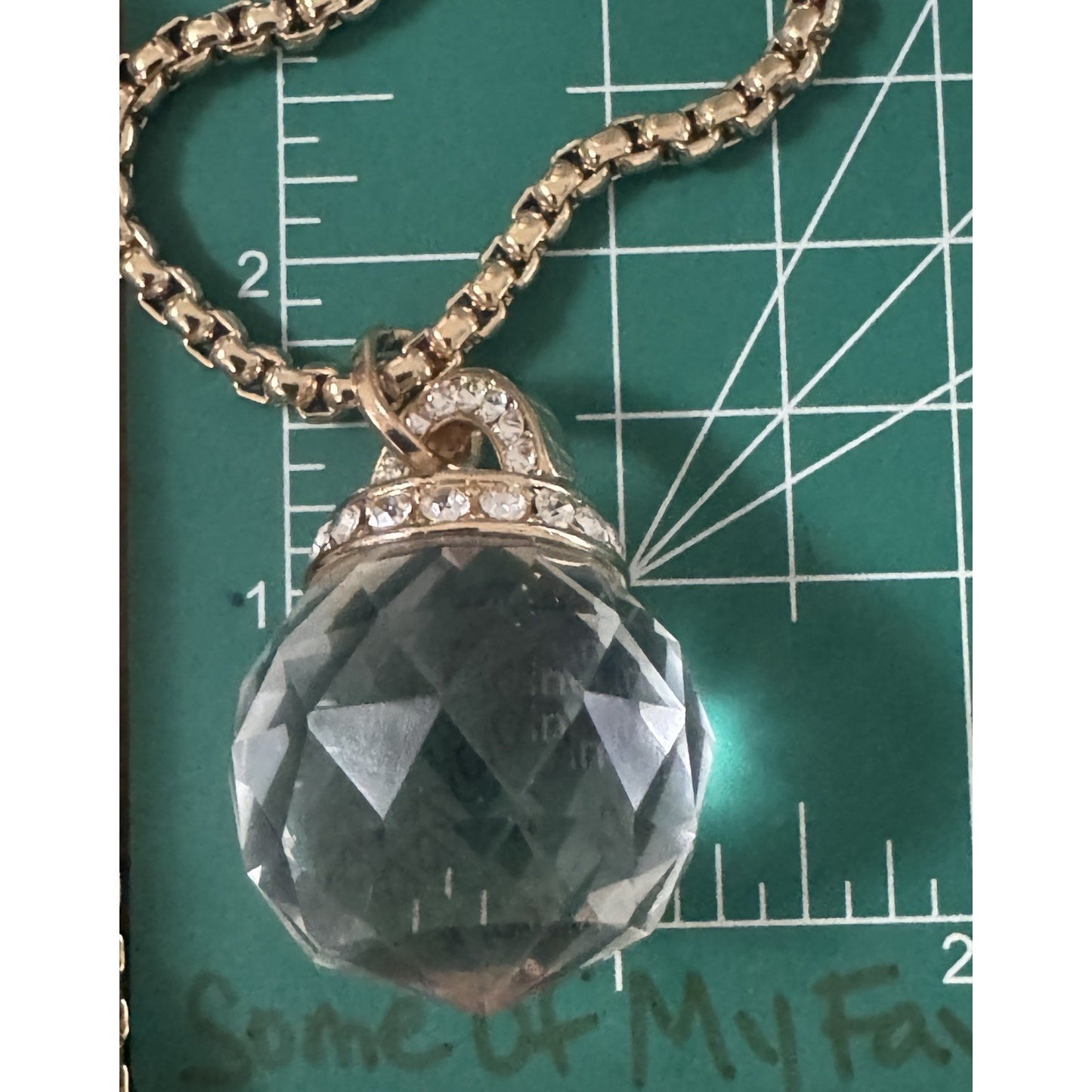 OPC Gold Tone Faceted Crystal Orb Pendant Necklace Long 32” Statement 111g