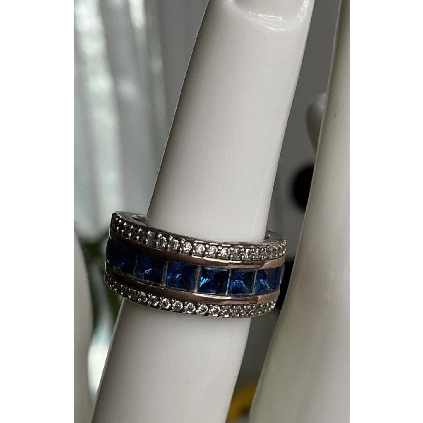 Sterling Silver Blue Stone Ring 925 Two Tone Band Size 6