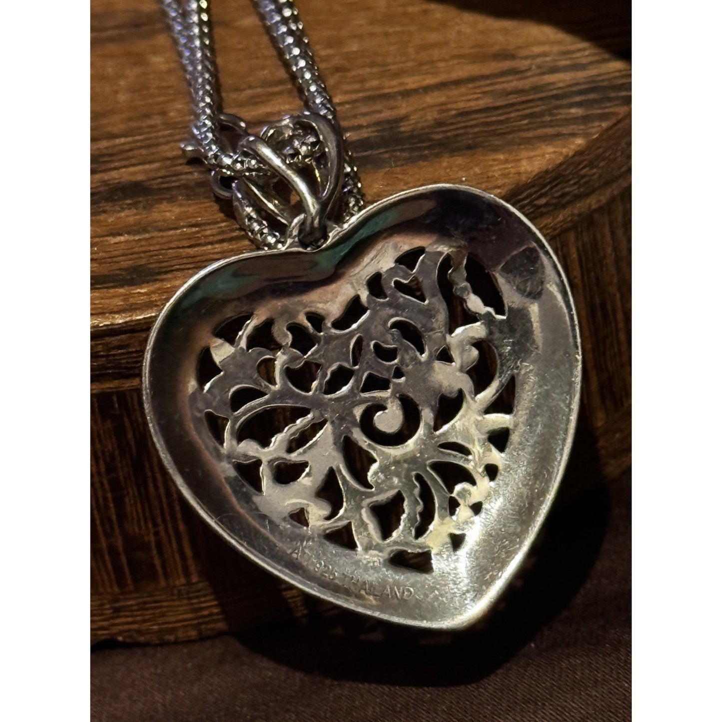 Vintage ATI Italy 925 Sterling Silver Filigree Heart Necklace 17” 10g