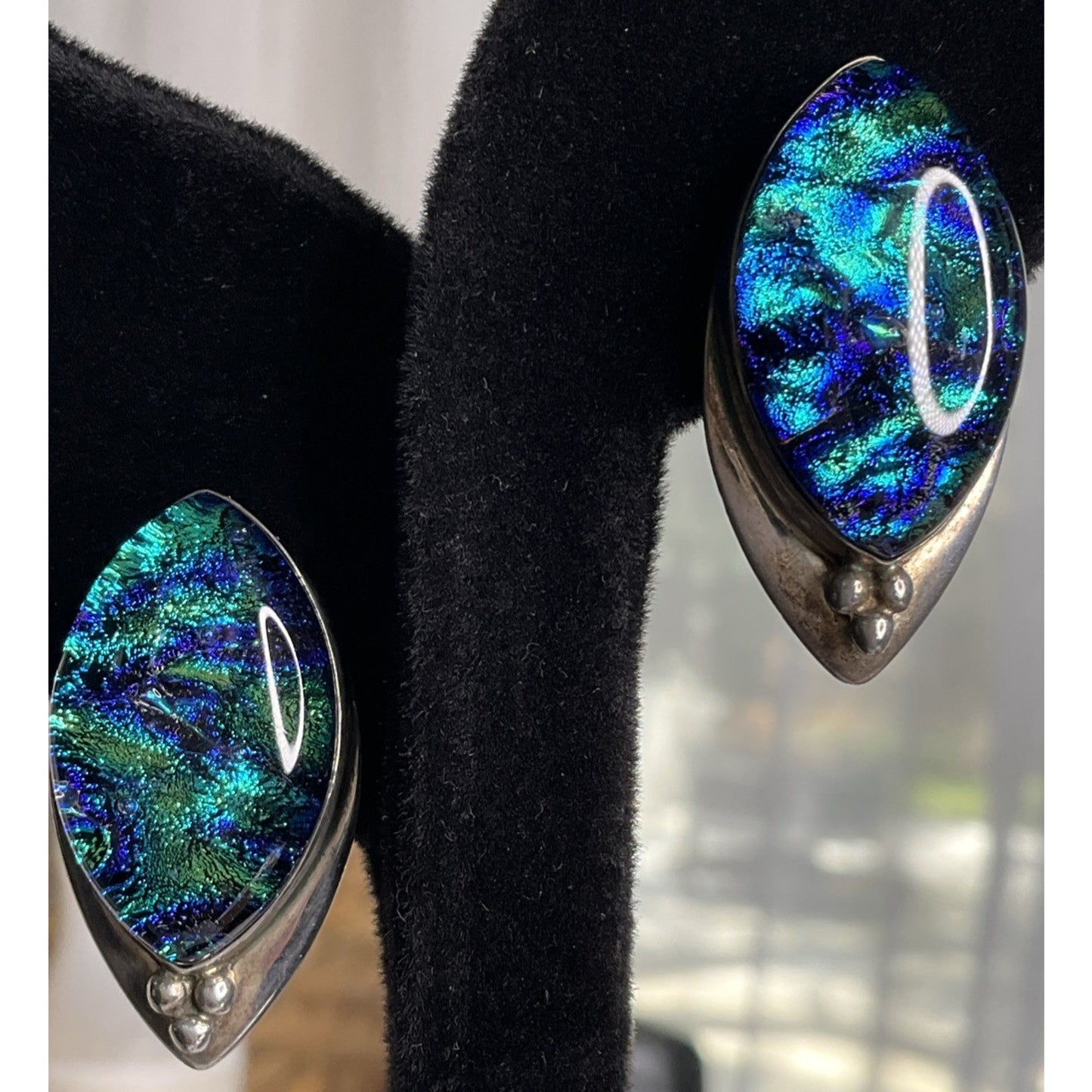 Vintage Jay King DTR Sterling Silver Dichroic Glass Statement Earrings 16g