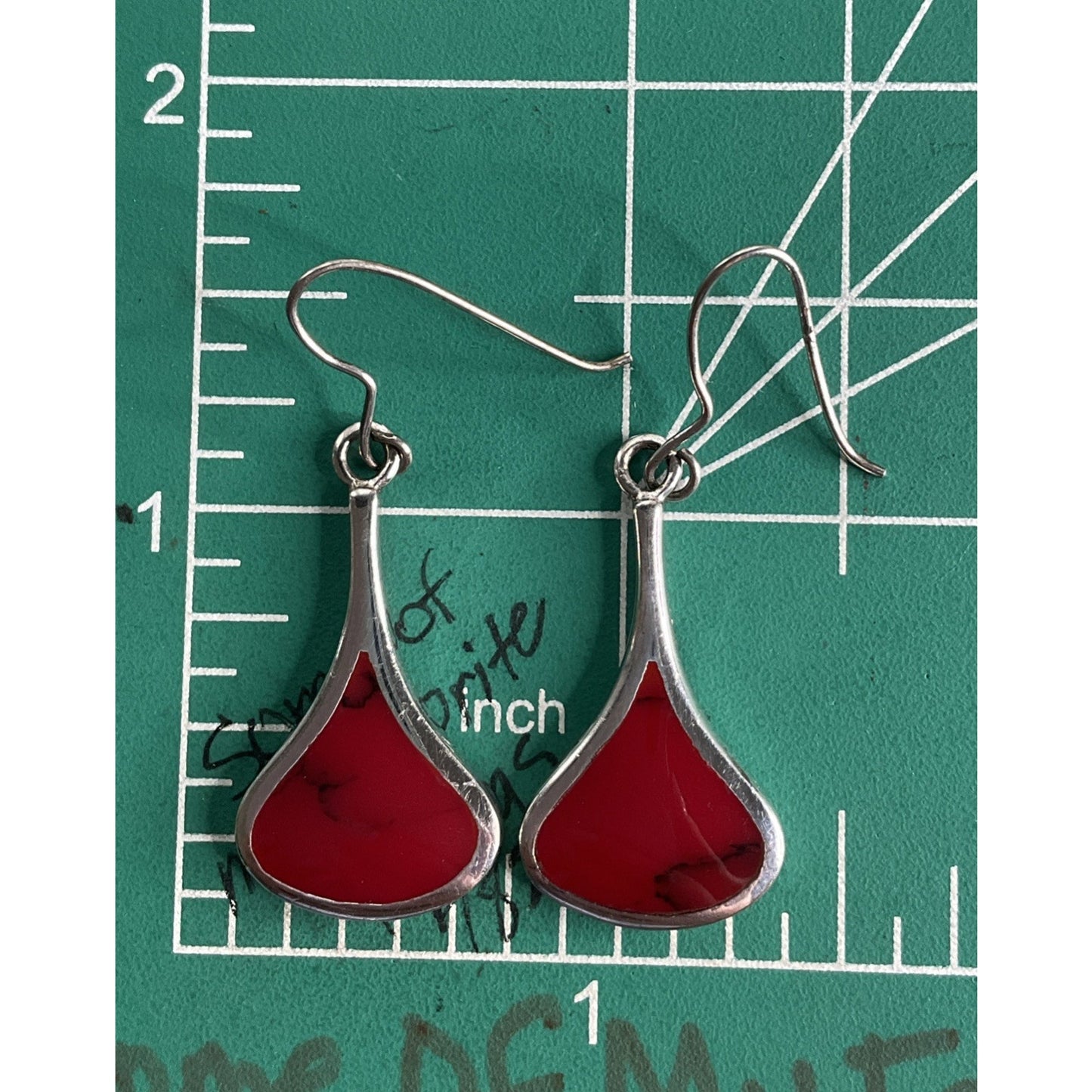 Vintage ATI Thailand 925 Sterling Silver Red Jasper Dangle Drop Earrings
