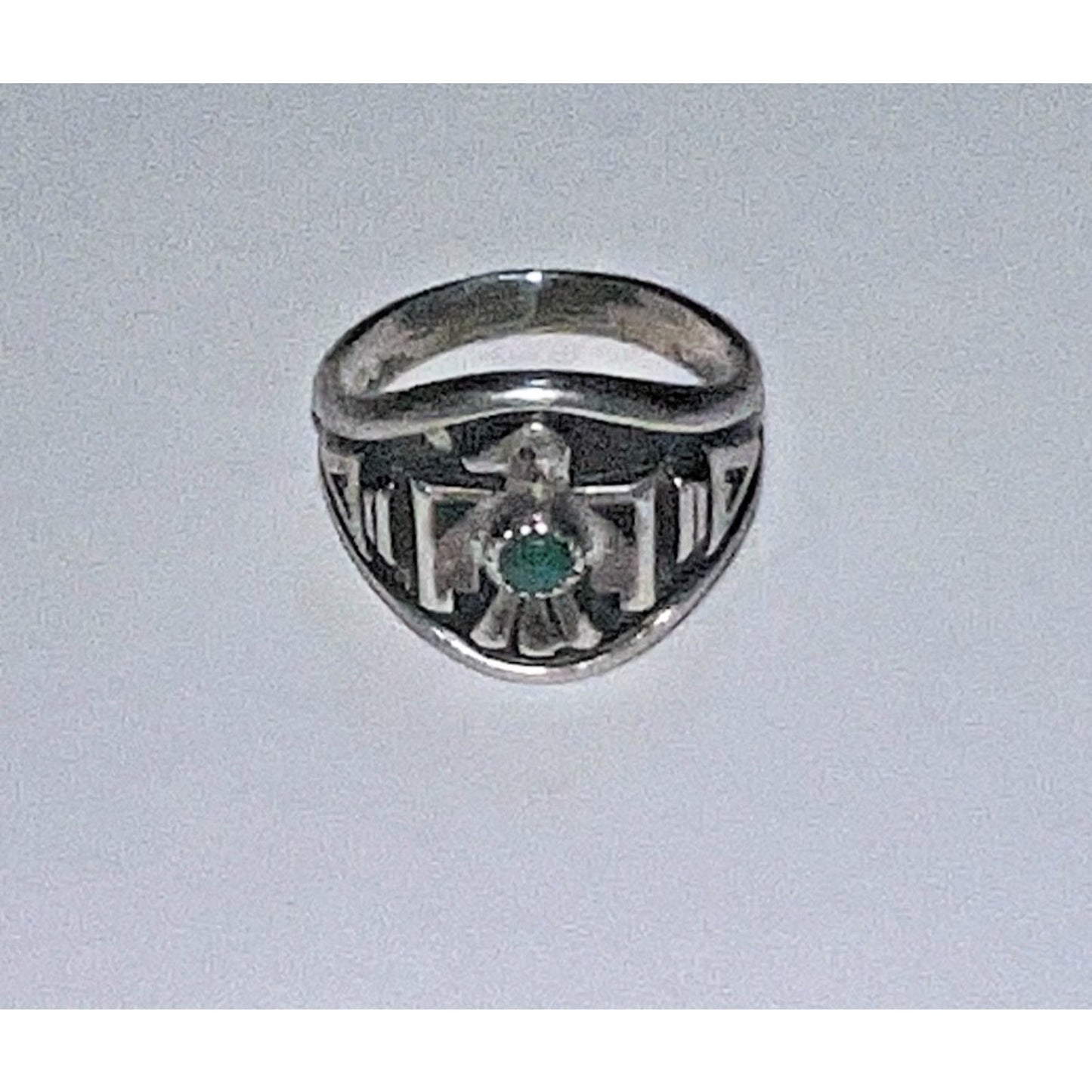 Vintage Bell Trading Navajo Post Sterling Thunderbird Ring w/ Turquoise Size 5