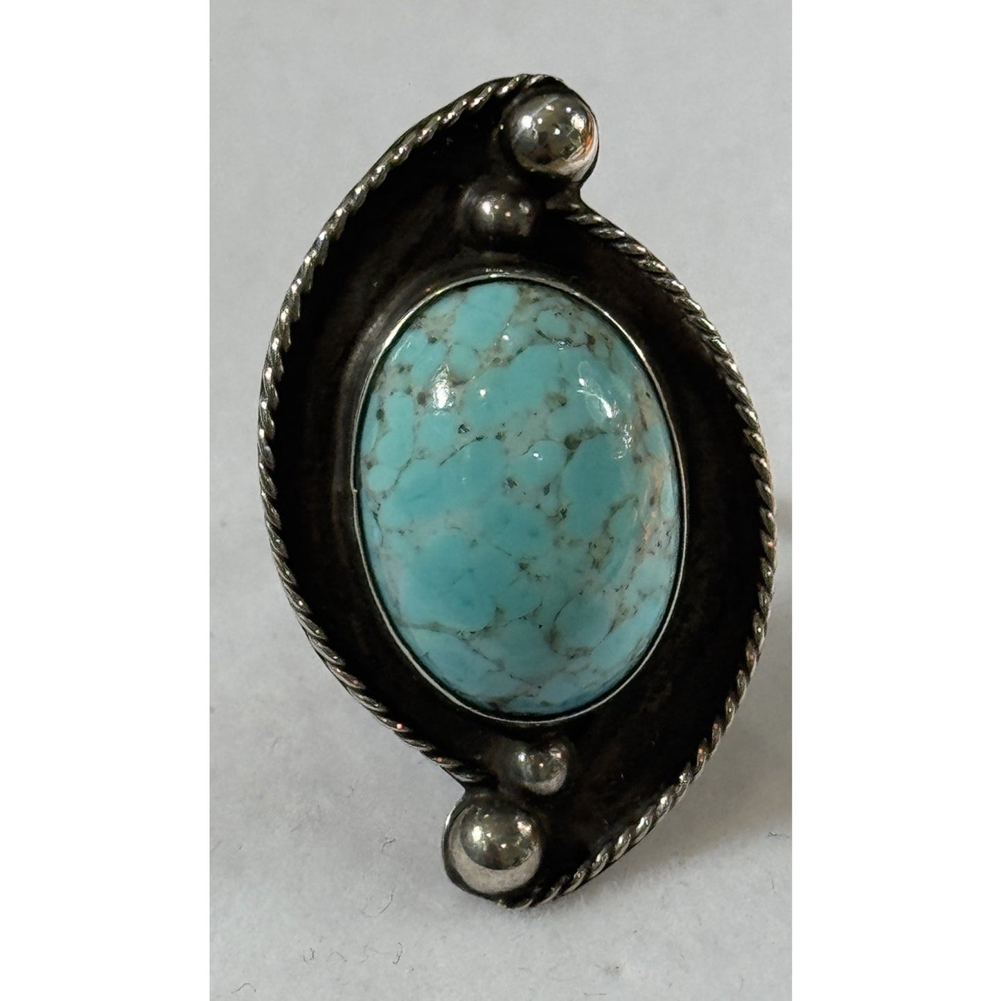 Vintage LMV Luis Martinez Vazquez Turquoise Sterling Silver Taxco Ring Size 6